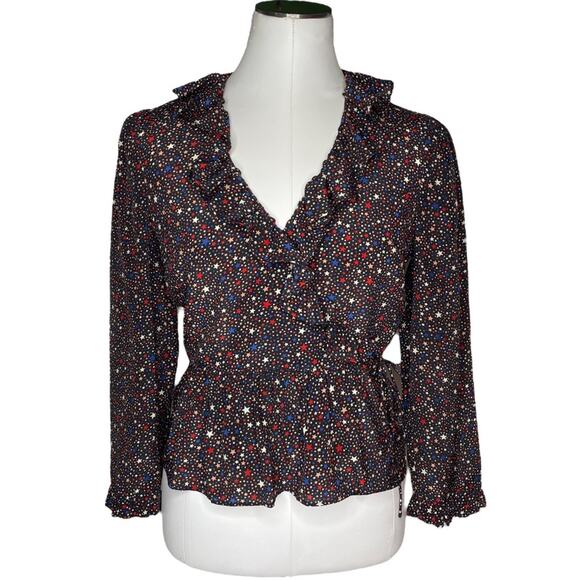 Madewell Silk Ruffle-Hem Wrap Top in Starry Night size Small - Picture 13 of 13